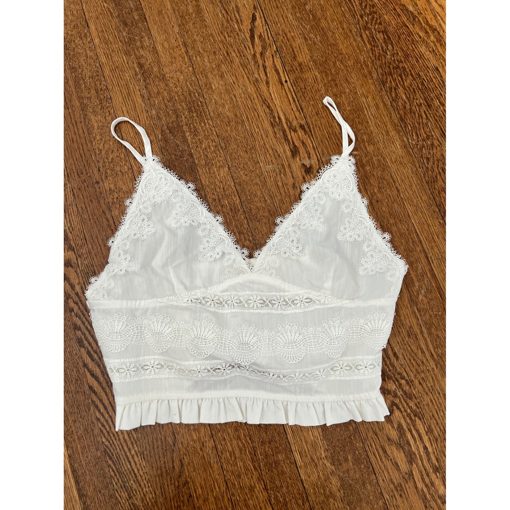 Princess Polly Dress Forum White Lace Smocked Crop Cami Top Boho V-Neck M